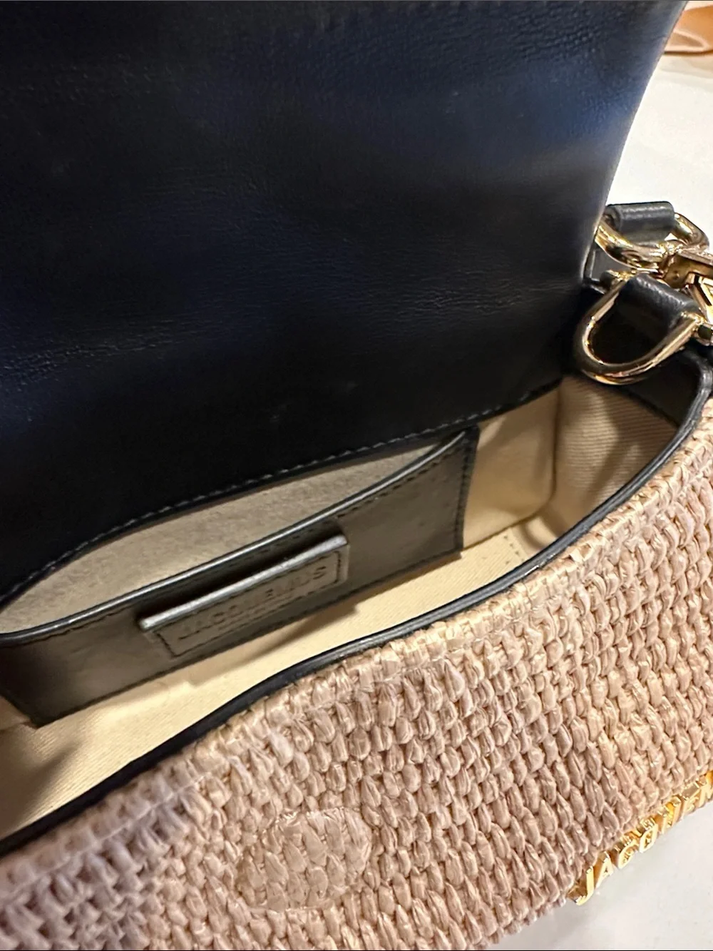 Jacquemus Natural Straw Shoulder Bag with Black Leather Trim - Picture 6 of 7
